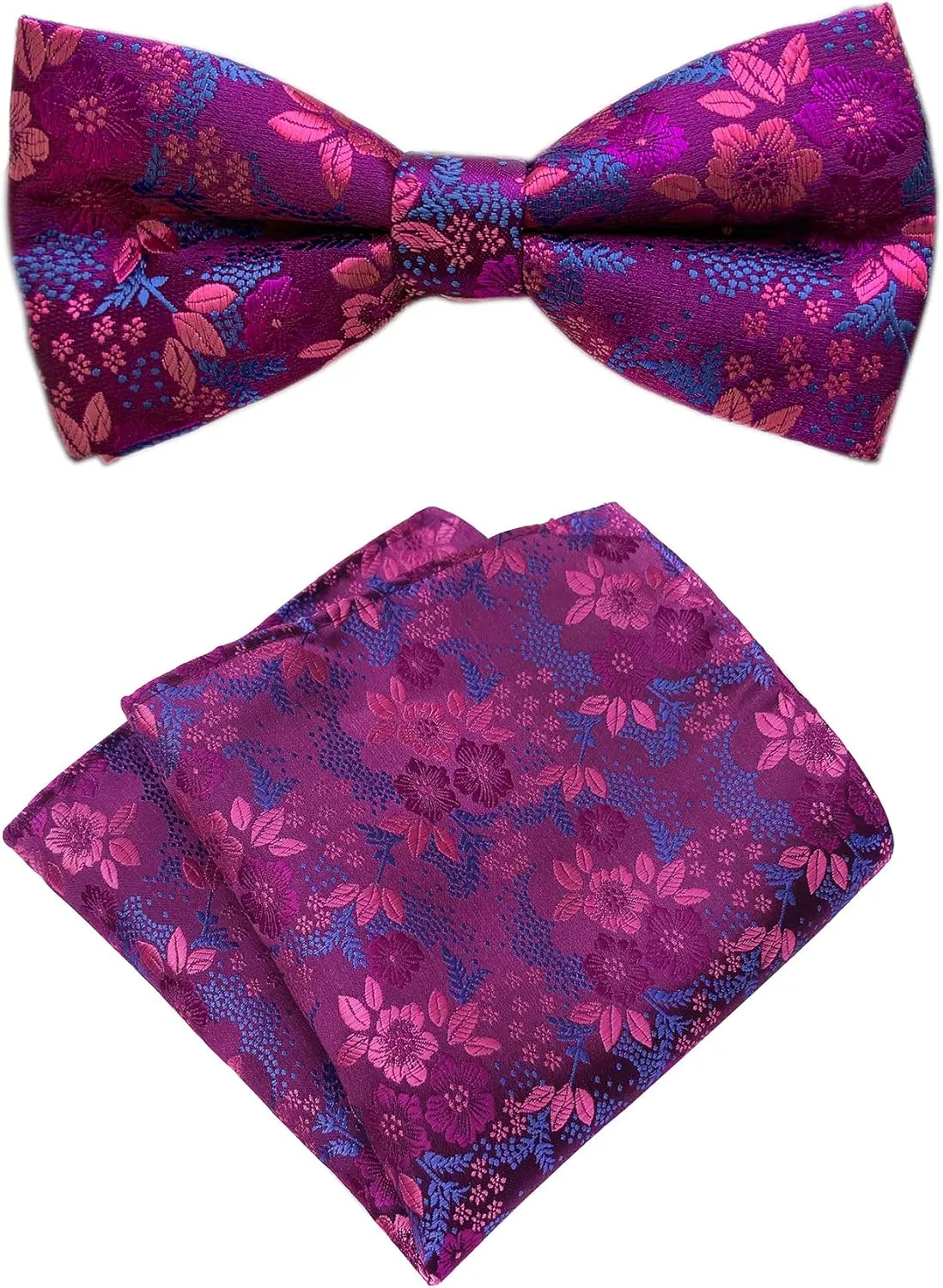 Mens Cravat Pre-Tied Bow Tie Set Luxury Floral Pattern Wedding Bowties with Pocket Square Set