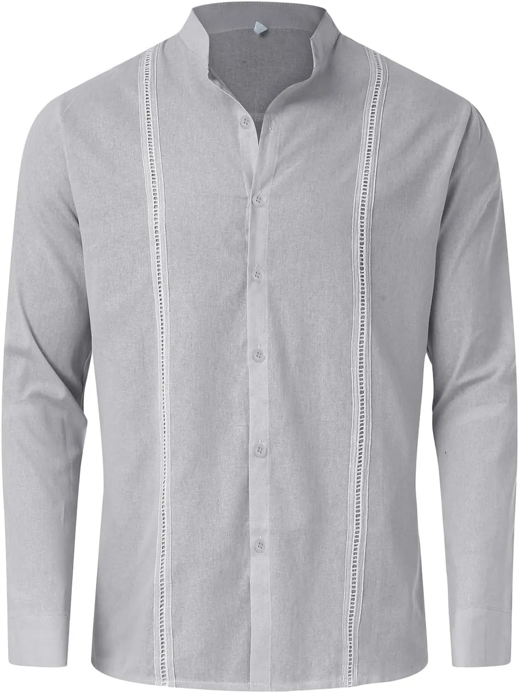 Men's Cuban Guayabera Shirts Button Down Casual Long Sleeve Shirt Band Collar Linen Beach Stylish Shirts 2025 Summer