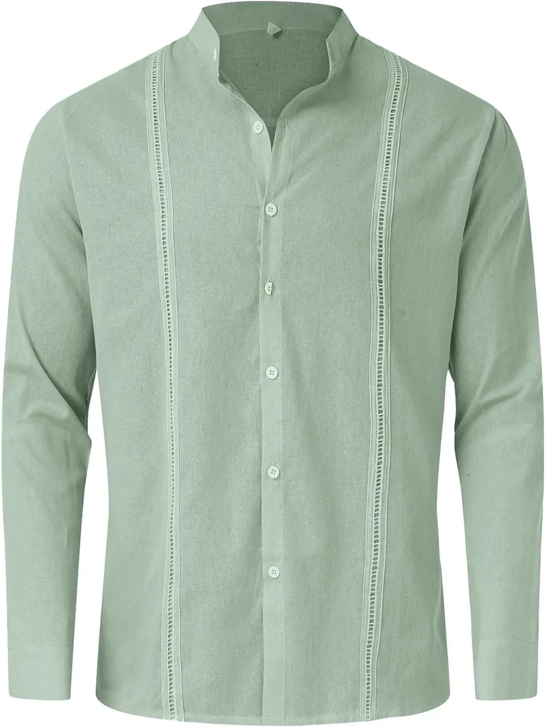 Men's Cuban Guayabera Shirts Button Down Casual Long Sleeve Shirt Band Collar Linen Beach Stylish Shirts 2025 Summer