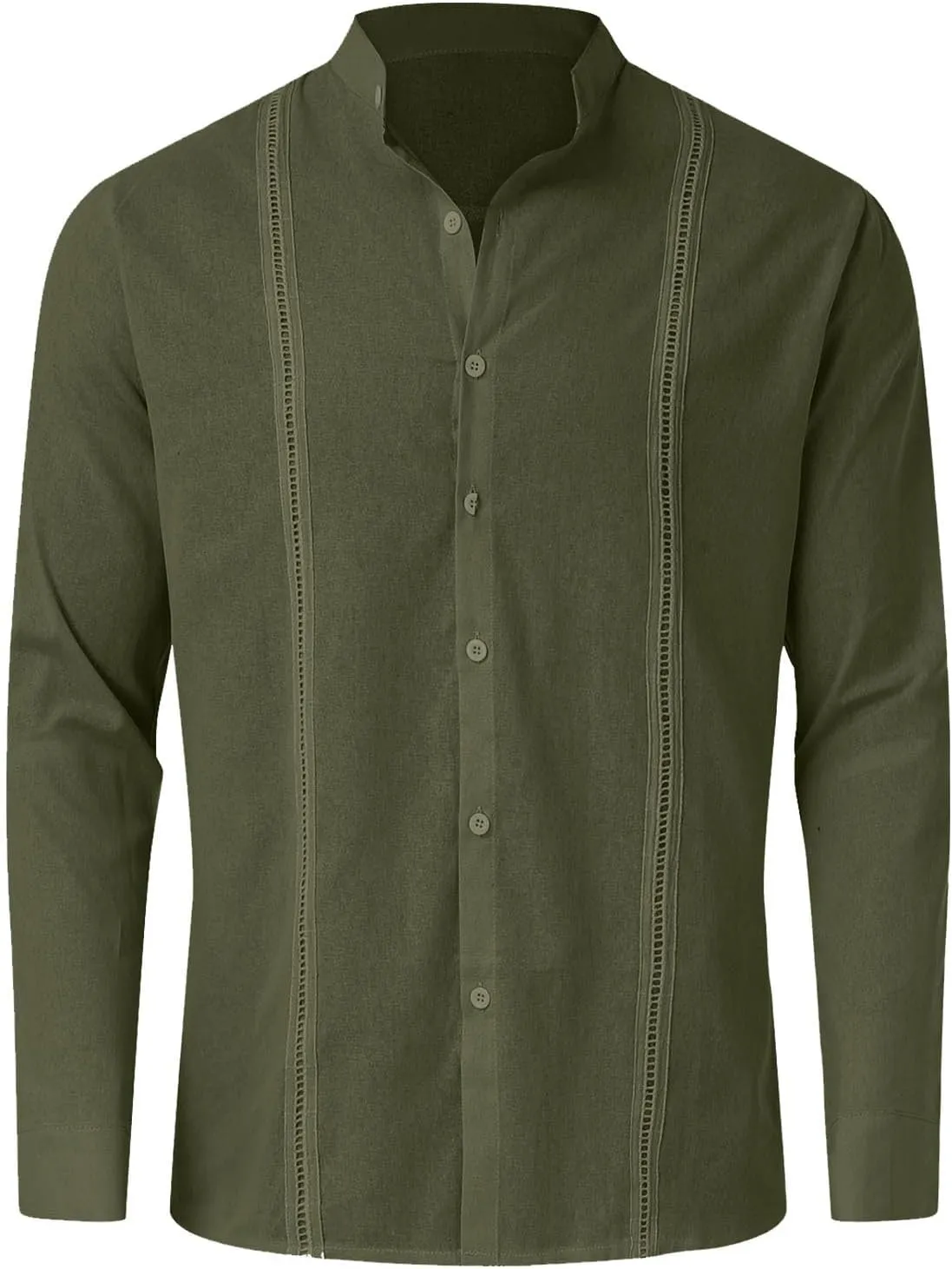 Men's Cuban Guayabera Shirts Button Down Casual Long Sleeve Shirt Band Collar Linen Beach Stylish Shirts 2025 Summer