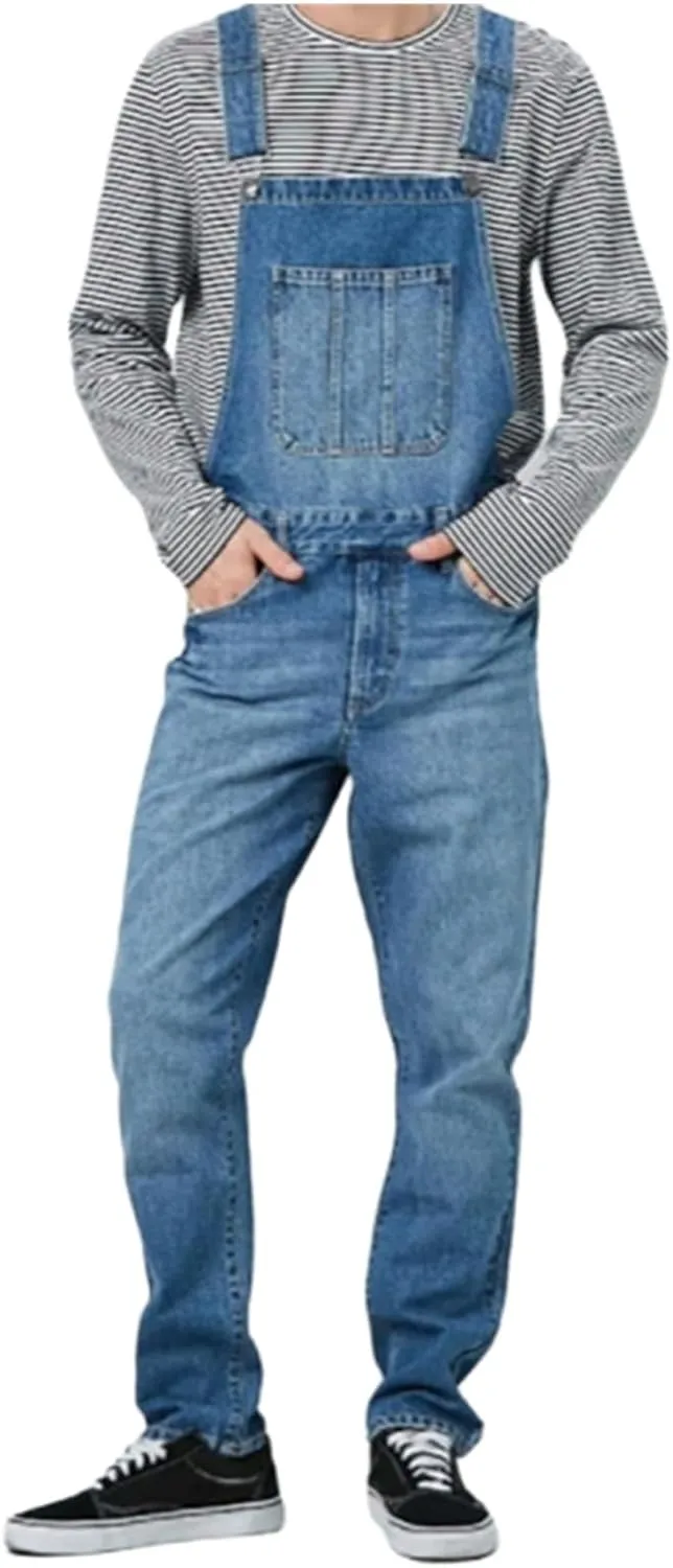 Mens Denim Bib Overalls Relaxed Fit Fashion Jean Jumpsuit with Pockets for Work or a Trendy Statement Piece