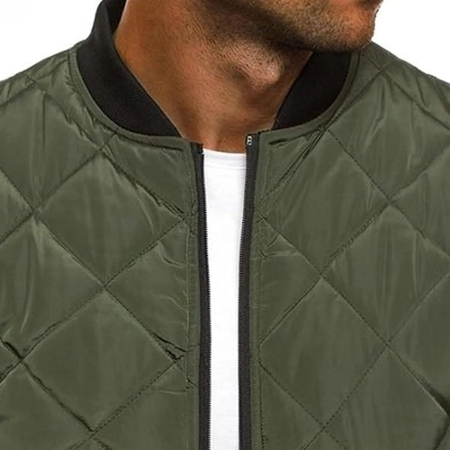 Men's Diamond Bomber Jacket Solid Color Quilted Varsity Coats Lightweight Rib Varsity Outwear Padded Coats