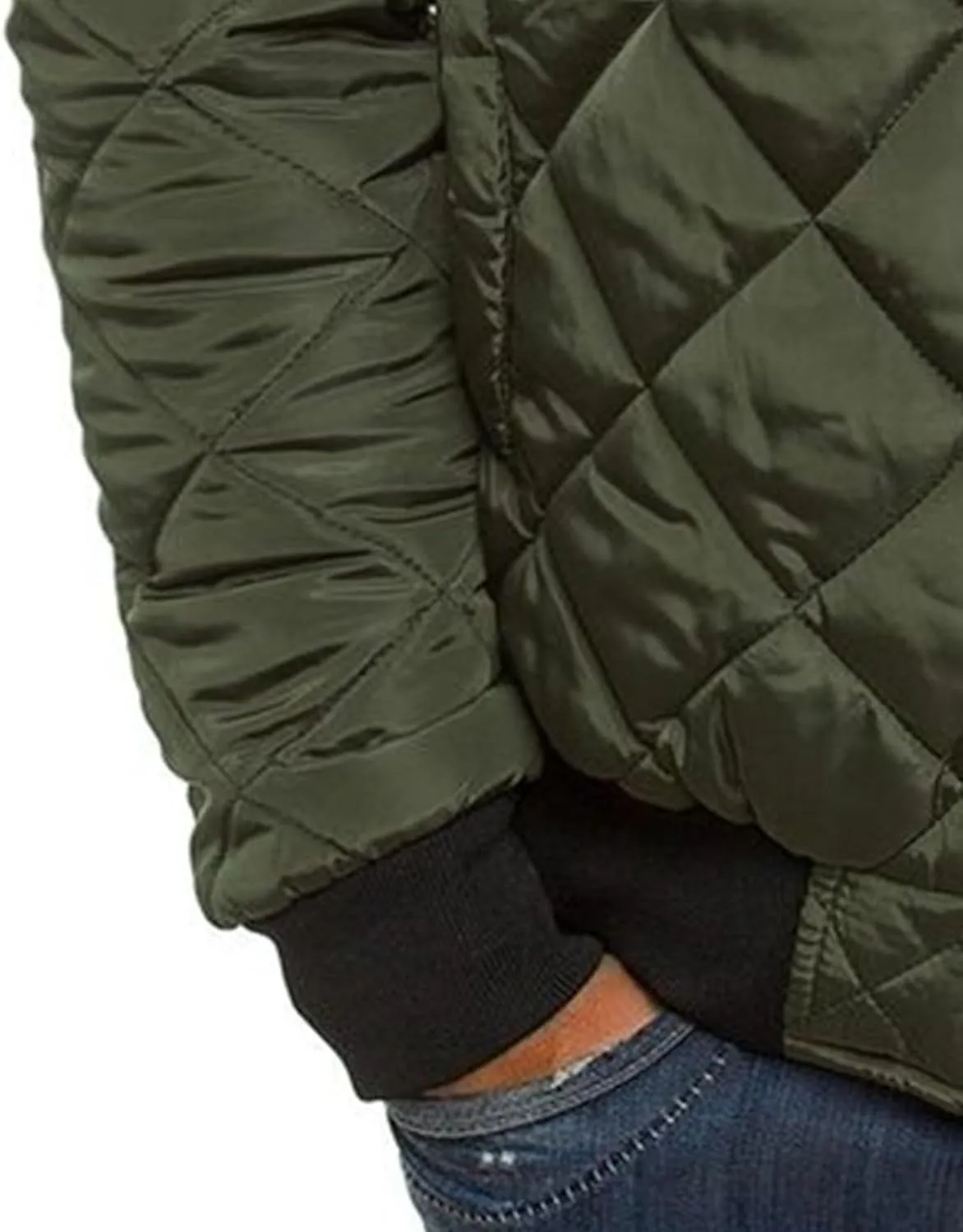 Men's Diamond Bomber Jacket Solid Color Quilted Varsity Coats Lightweight Rib Varsity Outwear Padded Coats