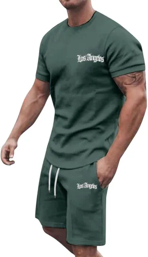 Mens Fashion Shirt and Shorts Set, 2 Piece Outfits Fashion Summer Graphic Print Tracksuits Casual Athletic Sportwear Set