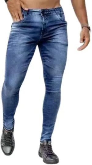 Mens Fashion Vintage Denim Pants Slim Stretch Jeans High Waist Elastic Feet Trousers Casual Denim Cargo Pants