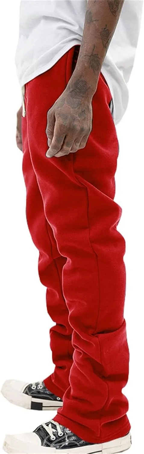 Mens Flared Sweatpants Flare Pants Joggers for Men Micro Fleece Lined with Pockets Elastic Drawstring Bell Bottoms