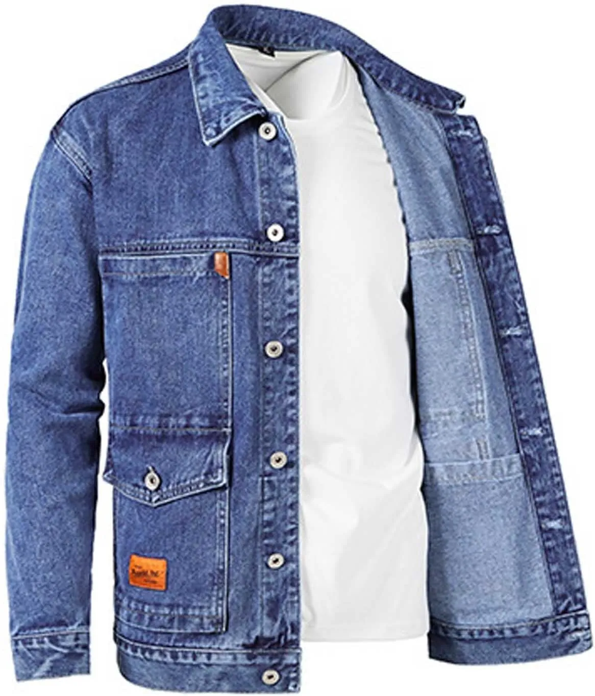 Men's Jean Jacket - Lapel Collar Button Down Multi-Pocket Washed Distressed Denim Trucker Coat Motorcycle Outerwear Waist Coat Track Jacket