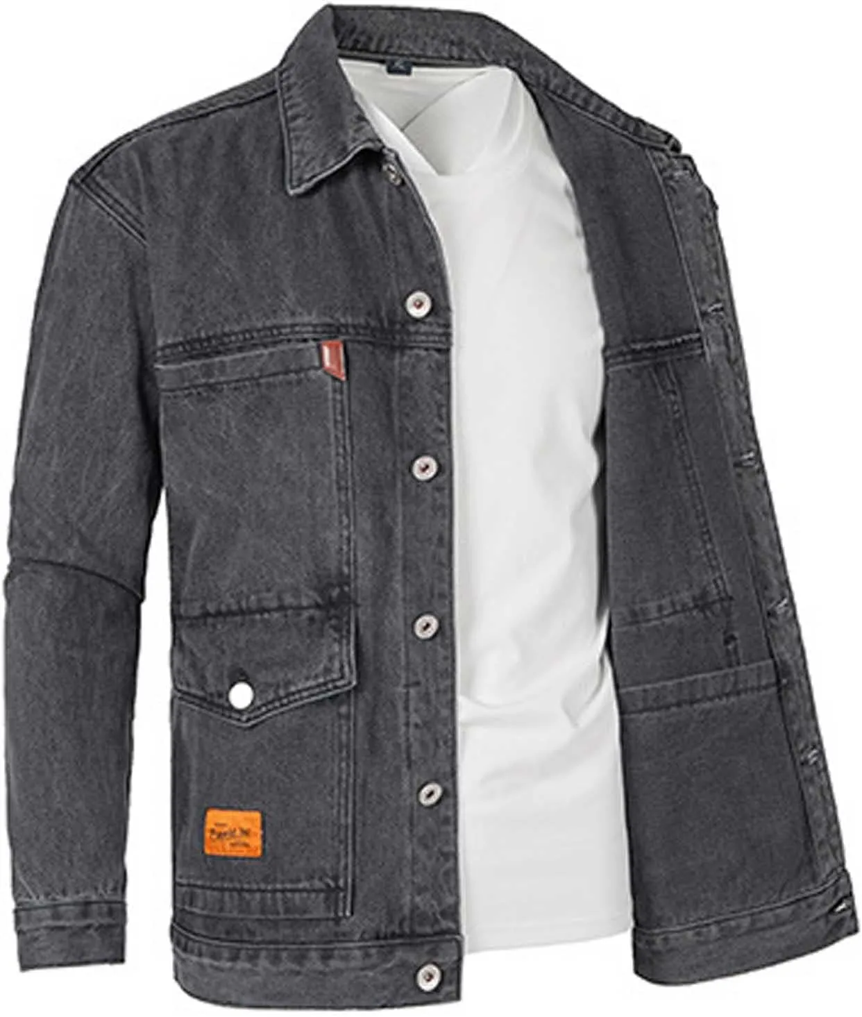 Men's Jean Jacket - Lapel Collar Button Down Multi-Pocket Washed Distressed Denim Trucker Coat