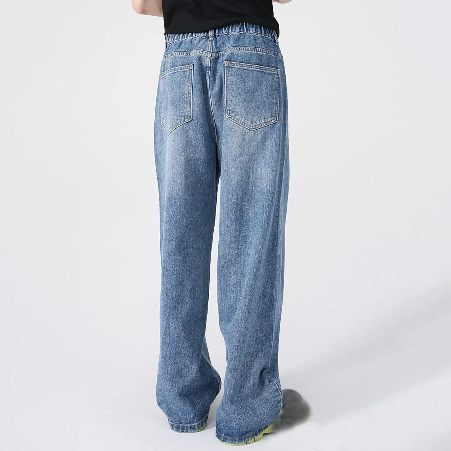 Mens Jeans Elastic Waist Jeans Casual Drawstring Denim Pants Trousers Baggy Jeans Y2k Hip Hop Jeans Loose Fit Denim Jeans