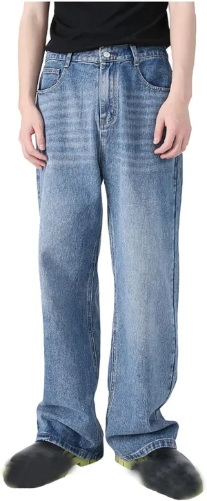 Mens Jeans Elastic Waist Jeans Casual Drawstring Denim Pants Trousers Baggy Jeans Y2k Hip Hop Jeans Loose Fit Denim Jeans