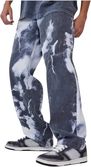 Mens Jeans Pants Fashion Men's Hip Hop Style Casual Pants Relaxed Fit Jeans Printed Jeans Mens Straight Jeans Pants