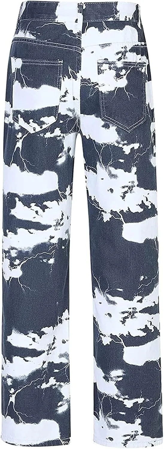 Mens Jeans Pants Fashion Men's Hip Hop Style Casual Pants Relaxed Fit Jeans Printed Jeans Mens Straight Jeans Pants