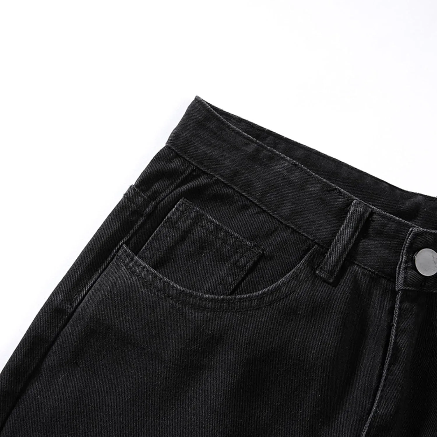 Mens Jeans Relaxed Fit Straight Leg Denim Pants Baggy Casual Solid Color Trousers Washed Distressed Jeans with Pockets