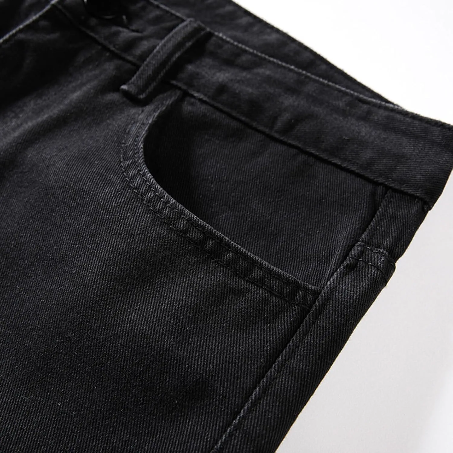 Mens Jeans Relaxed Fit Straight Leg Denim Pants Baggy Casual Solid Color Trousers Washed Distressed Jeans with Pockets