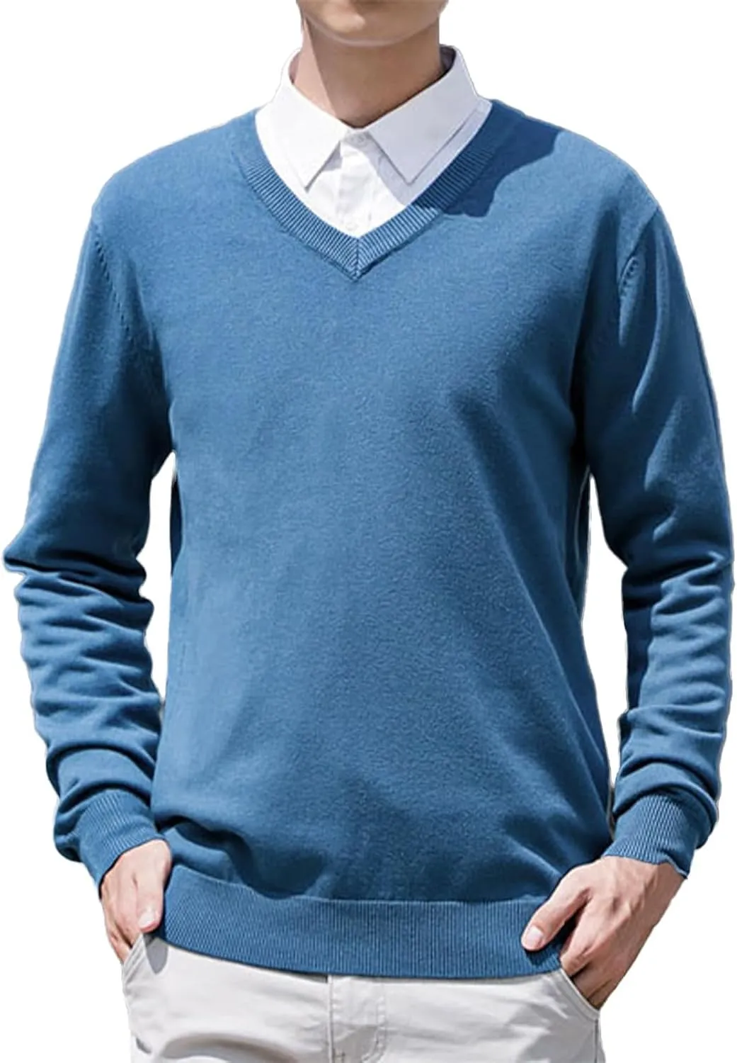 Mens Knitted Sweaters Cashmere V Neck Long Sleeve Undershirt Tops Fleece Pullover Sweater Basic Thermal Sweatshirts