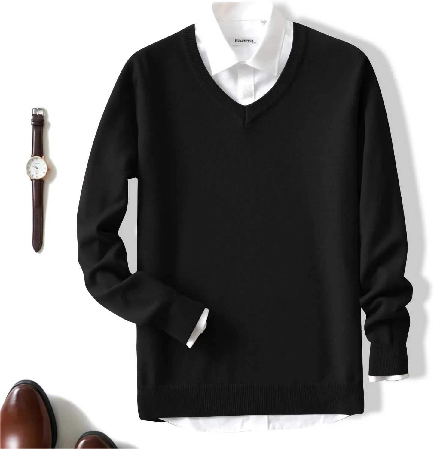 Mens Knitted Sweaters Cashmere V Neck Long Sleeve Undershirt Tops Fleece Pullover Sweater Basic Thermal Sweatshirts