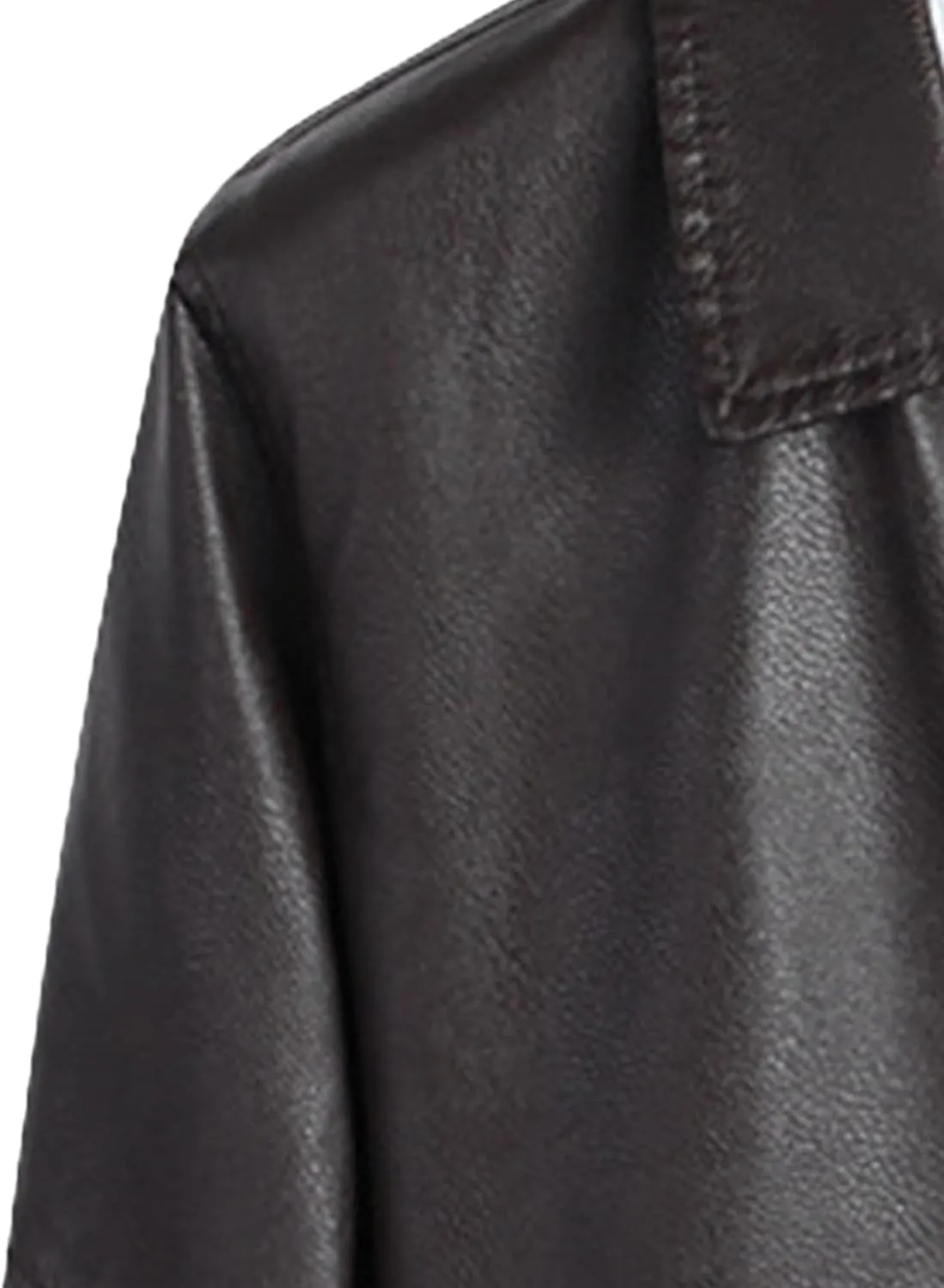 Men's Leather Classic Bomber Jacket Zip Up Lapel Slim Moto Biker Coats Business PU Motorcycle Jacket