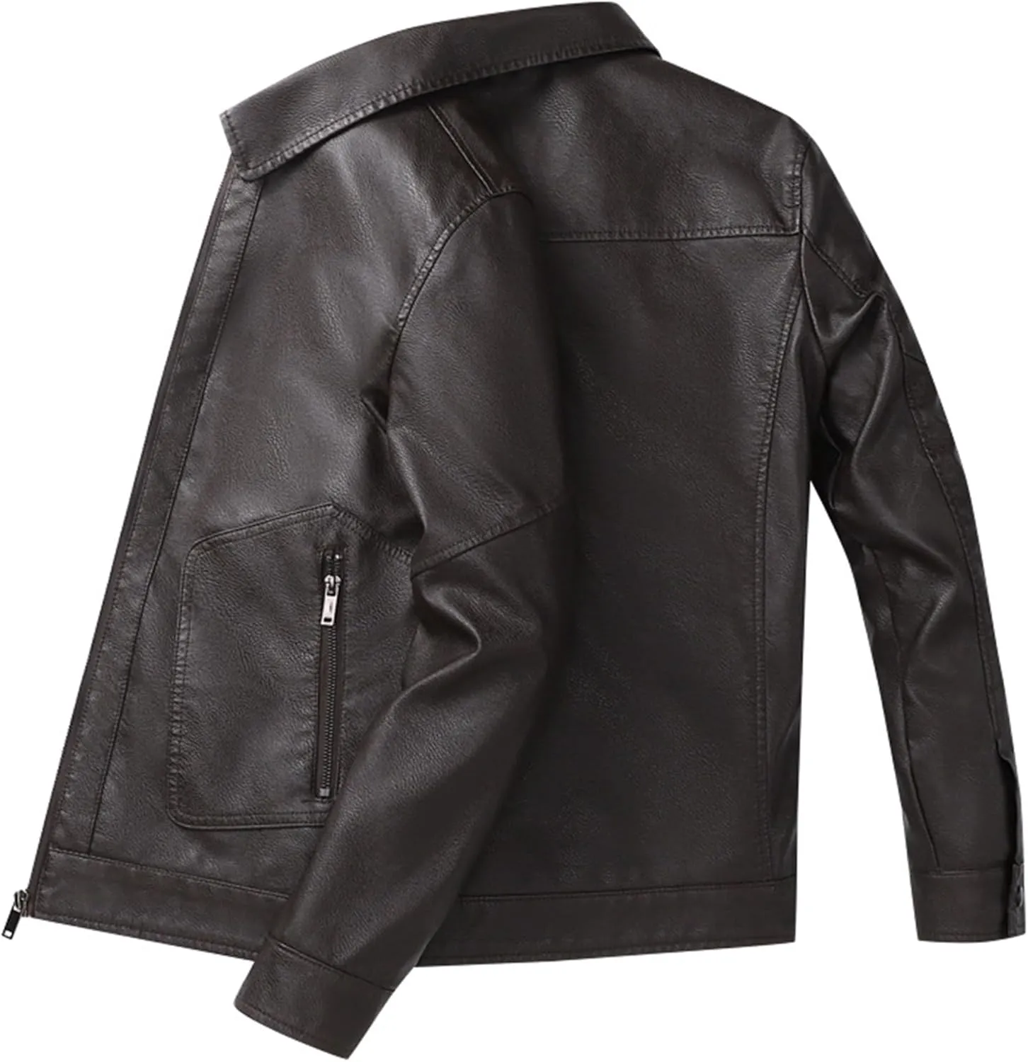 Men's Leather Classic Bomber Jacket Zip Up Lapel Slim Moto Biker Coats Business PU Motorcycle Jacket