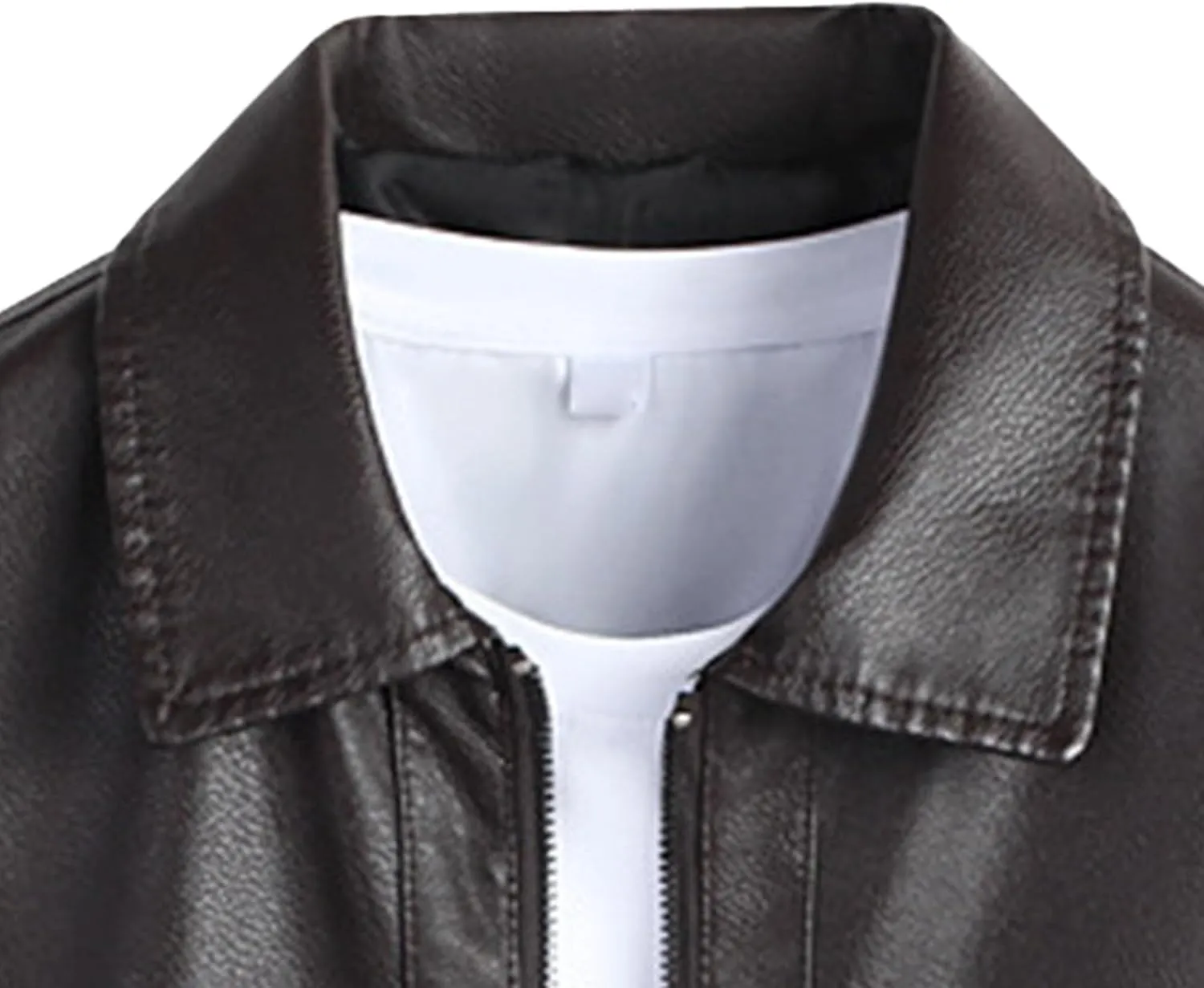 Men's Leather Classic Bomber Jacket Zip Up Lapel Slim Moto Biker Coats Business PU Motorcycle Jacket
