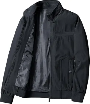 Men's Lightweight Baseball Bomber Jacket Windproof Stand Collar Casual Sport Jacket Winter Cotton Cargo Coats