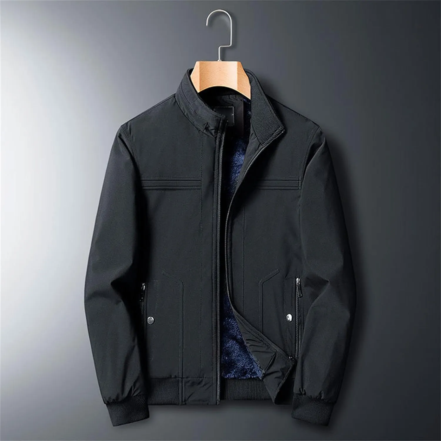 Men's Lightweight Baseball Bomber Jacket Windproof Stand Collar Casual Sport Jacket Winter Cotton Cargo Coats