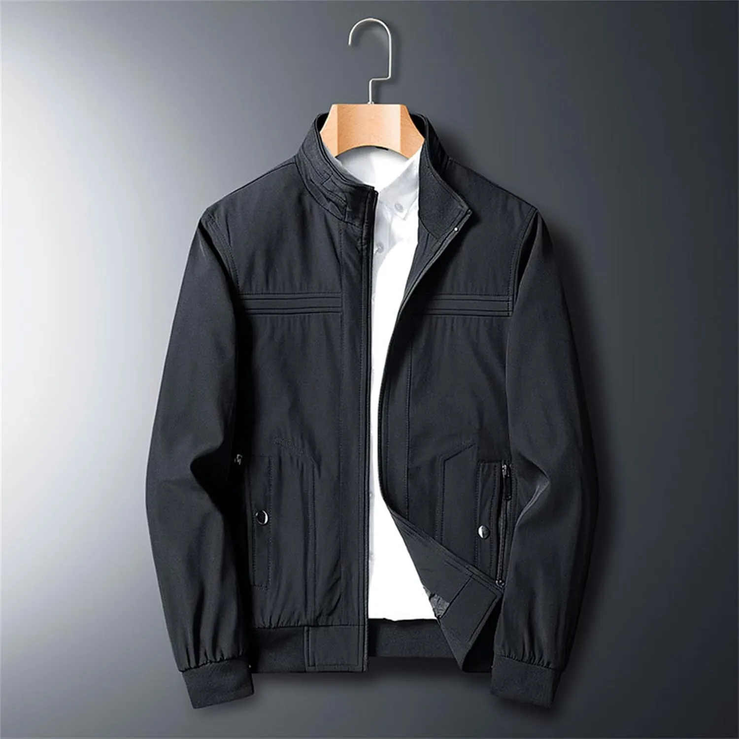 Men's Lightweight Baseball Bomber Jacket Windproof Stand Collar Casual Sport Jacket Winter Cotton Cargo Coats