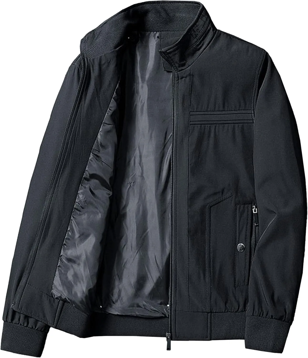 Men's Lightweight Baseball Bomber Jacket Windproof Stand Collar Casual Sport Jacket Winter Cotton Cargo Coats