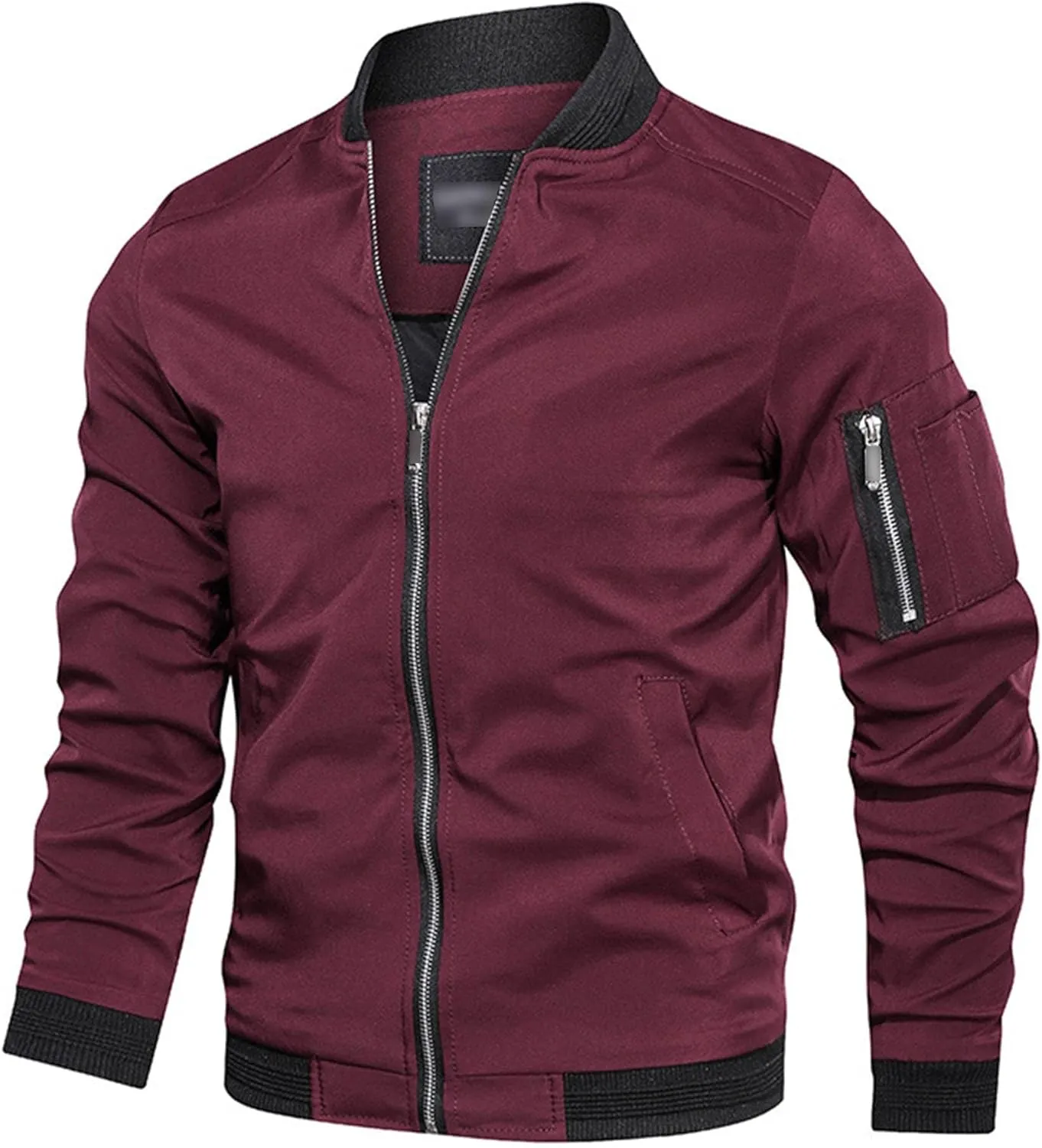 Men's Lightweight Casual Bomber Jackets Mock Neck Zip Up Baseball Varsity Coat Windproof Sportwear Cotton Jacket
