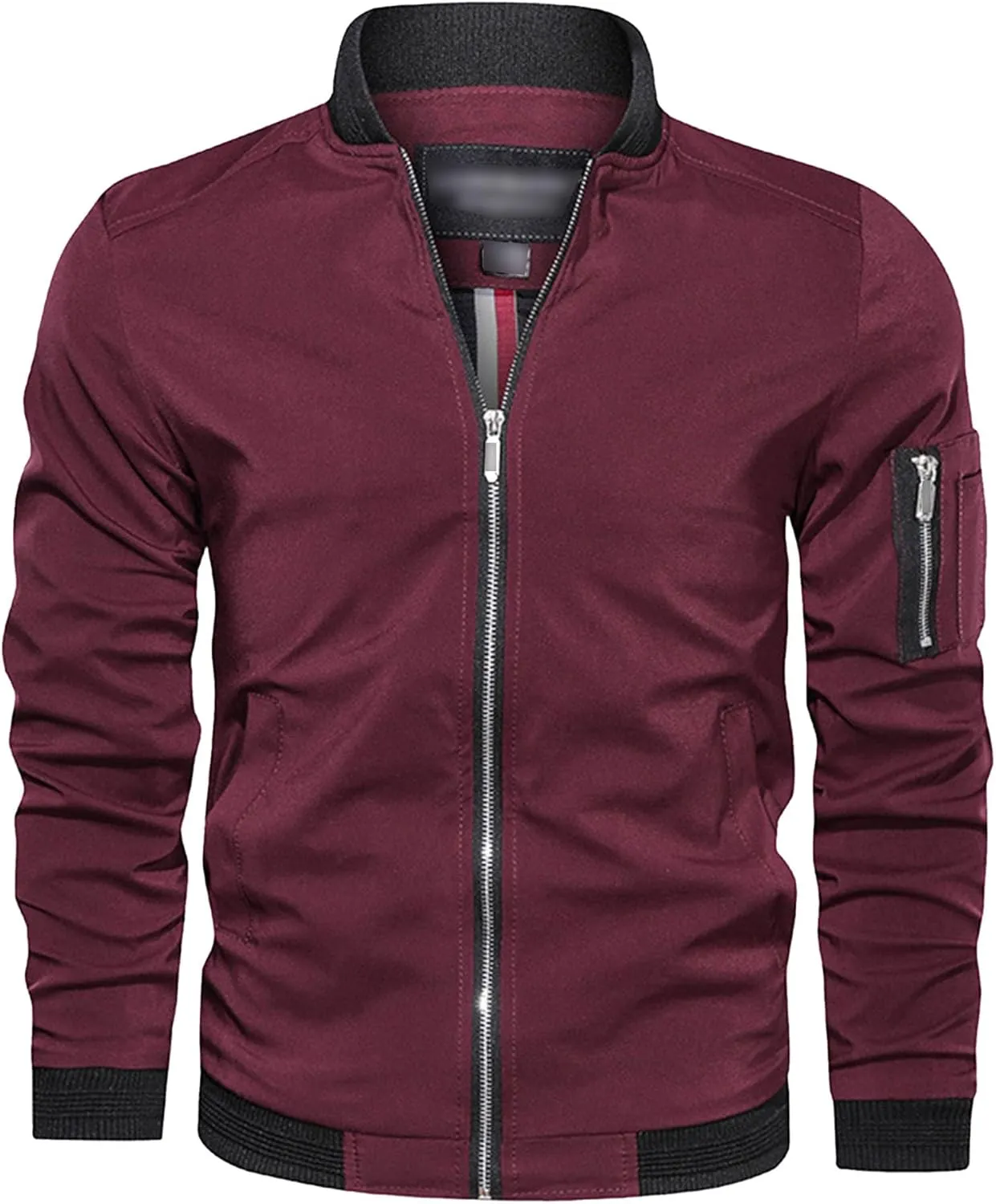 Men's Lightweight Casual Bomber Jackets Mock Neck Zip Up Baseball Varsity Coat Windproof Sportwear Cotton Jacket