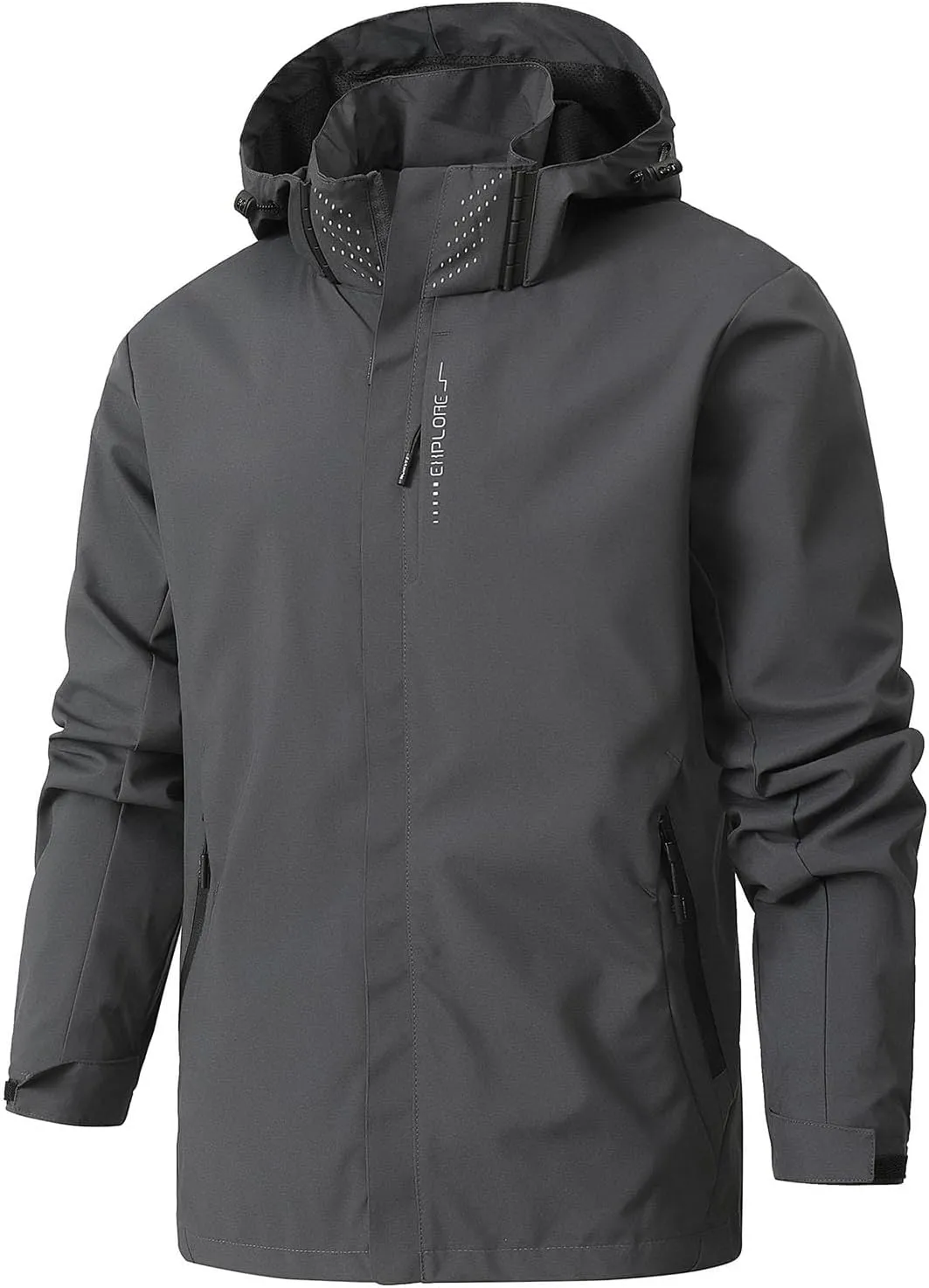 Mens Lightweight Hooded Rain Jacket Waterproof Windbreaker Pockets Breathable Raincoat For Outdoor Mountain Hiking