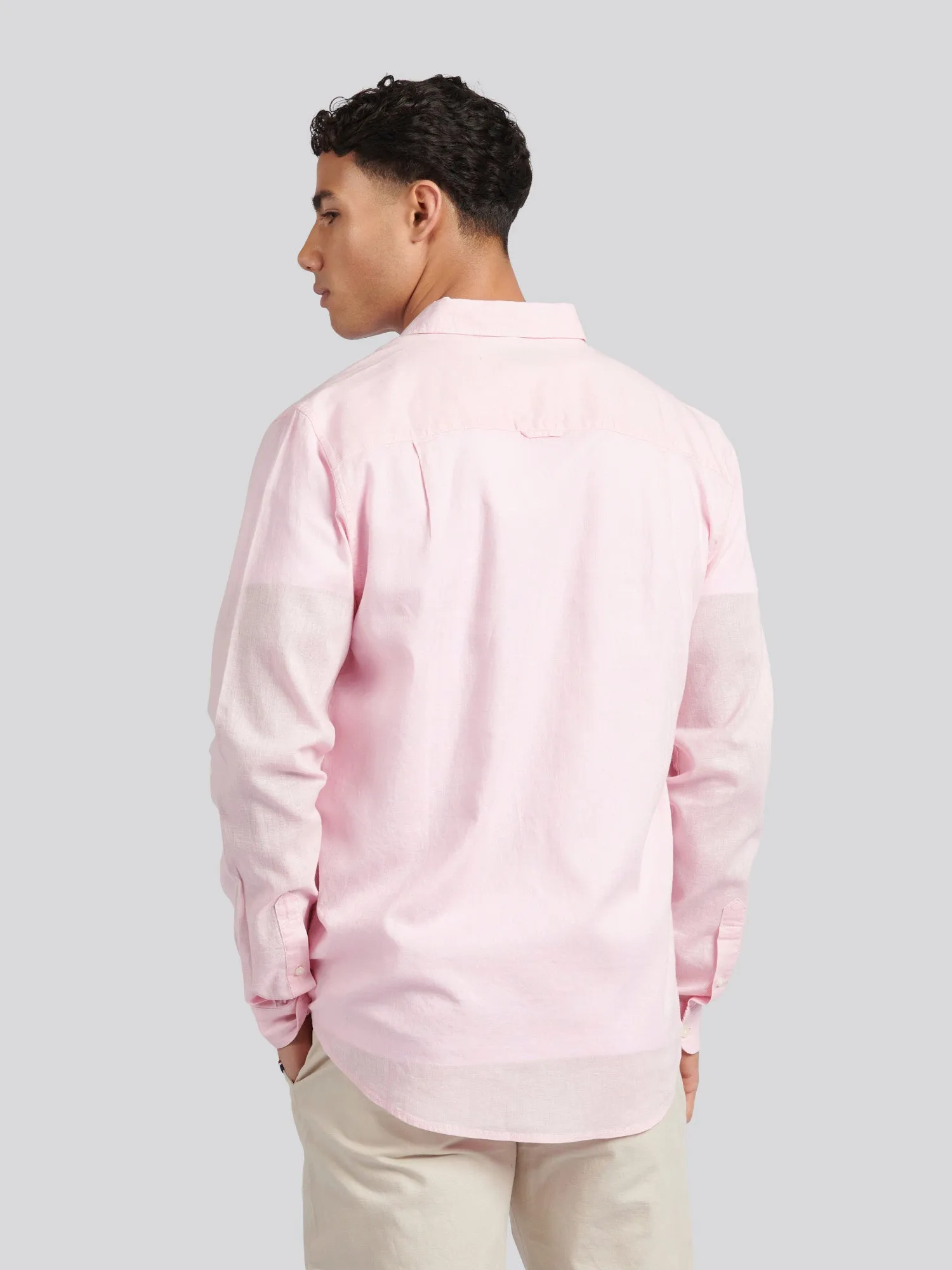 Mens Linen Blend Shirt in Pink a Boo