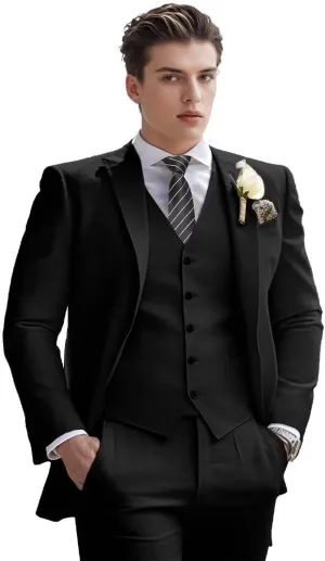 Men's Linen Suit 3 Piece Summer Slim Fit Retro Blazer Suits Set Beach Wedding Party Groomsmen Prom Jacket Vest Pants