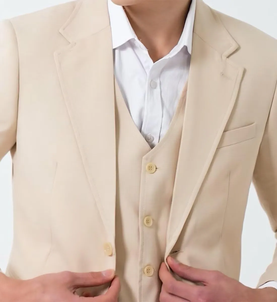 Men's Linen Suit 3 Piece Summer Slim Fit Retro Blazer Suits Set Beach Wedding Party Groomsmen Prom Jacket Vest Pants