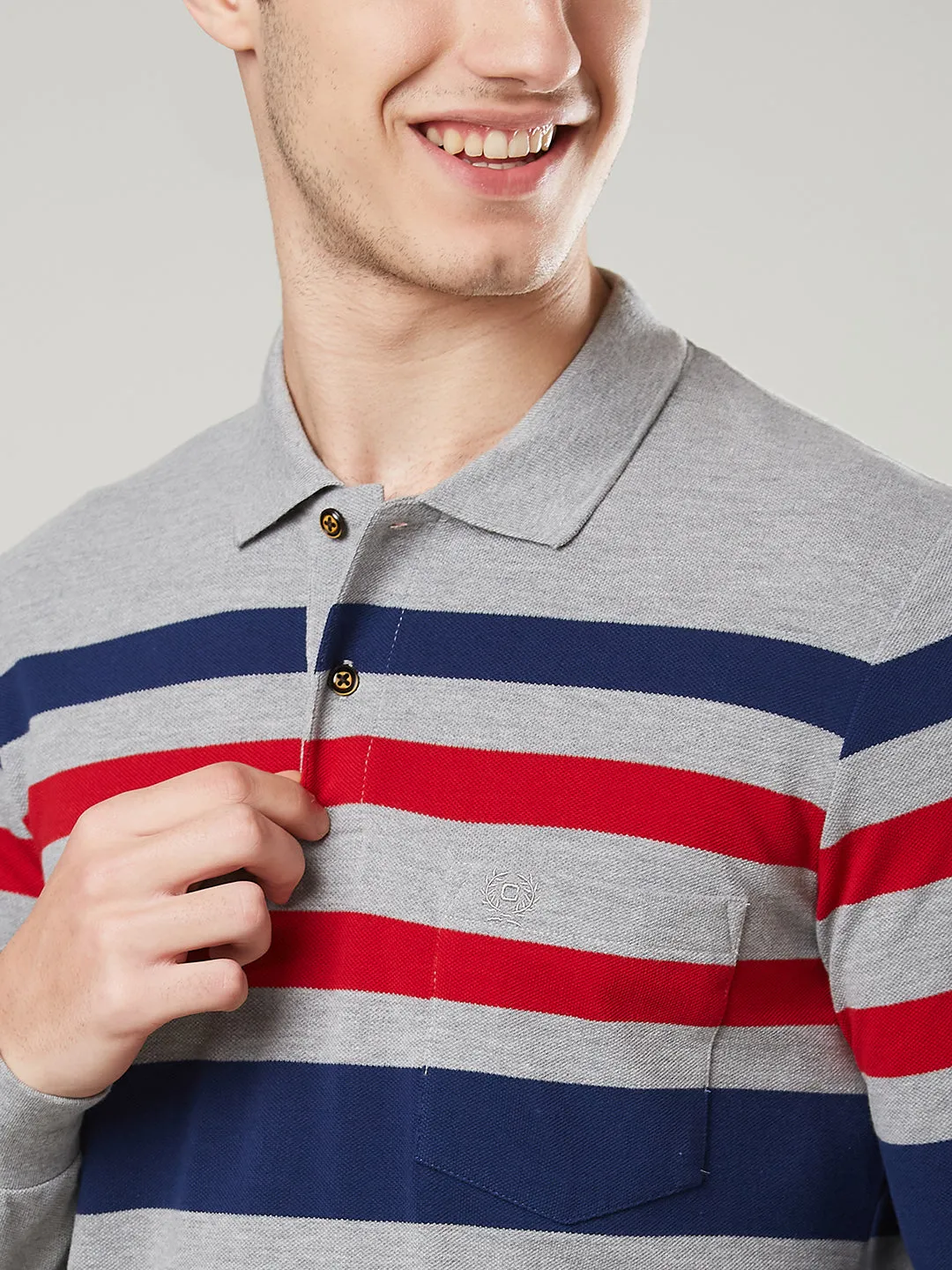 Men's Long-Sleeve Polo Shirt in Striped Piqué Knit