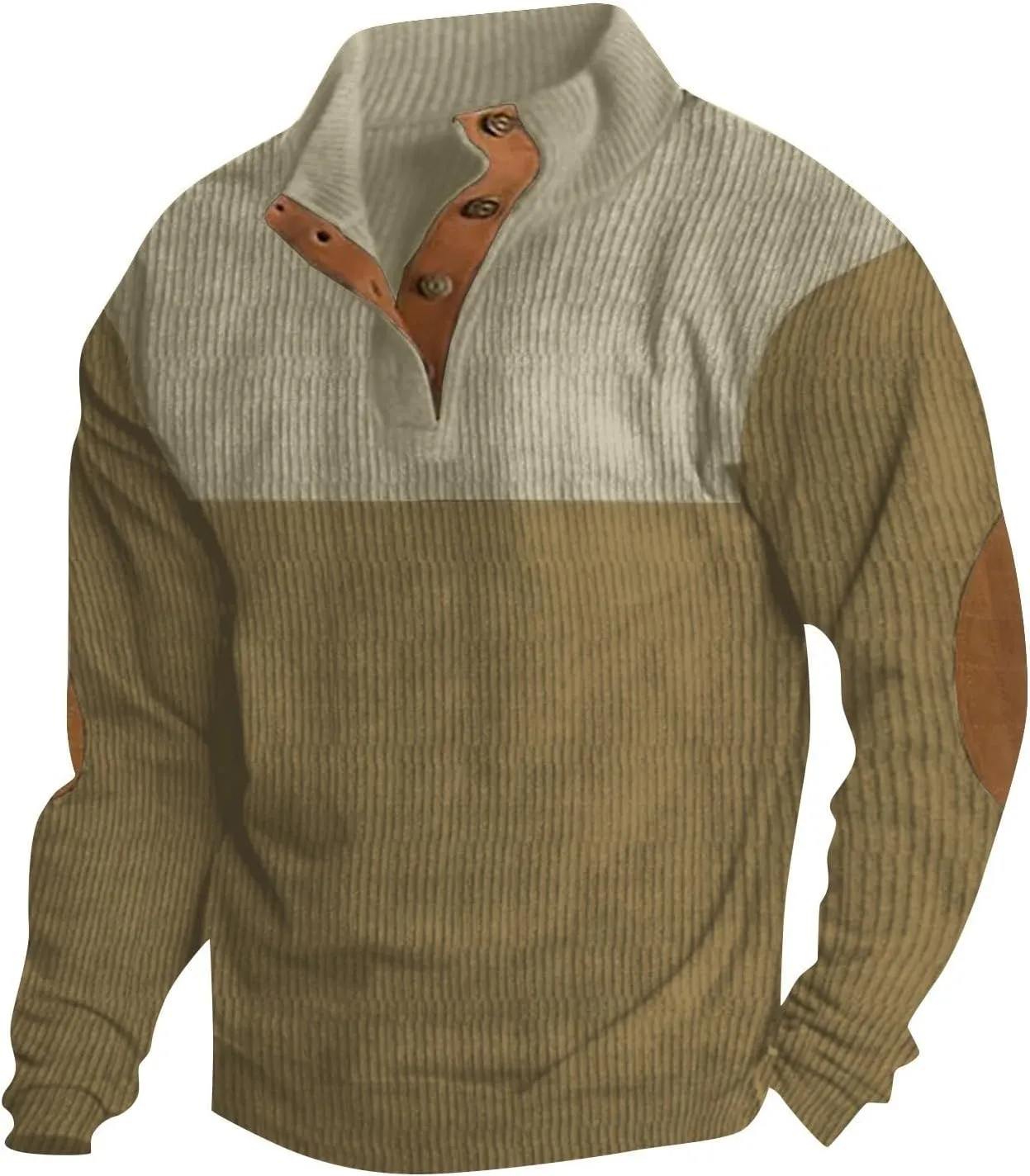 Mens Long Sleeve Sweatshirts Corduroy Elbow Patches Shirt Lapel Collar Pullover Fall Western Tops