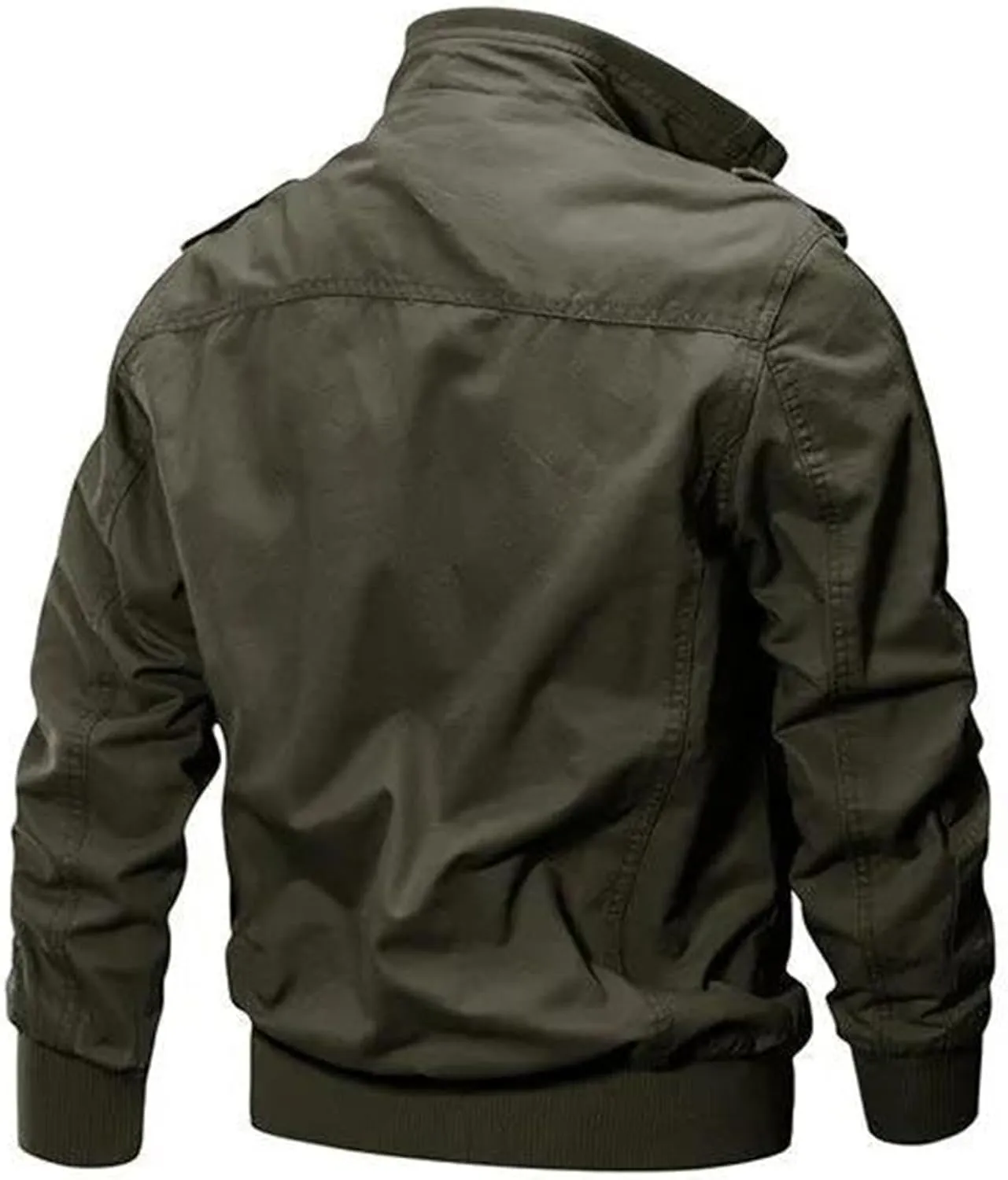 Men's Multi Pockets Cotton Cargo Jackets Zip Front Stand Collar Military Jackets Casual Loose Bomber Jacket