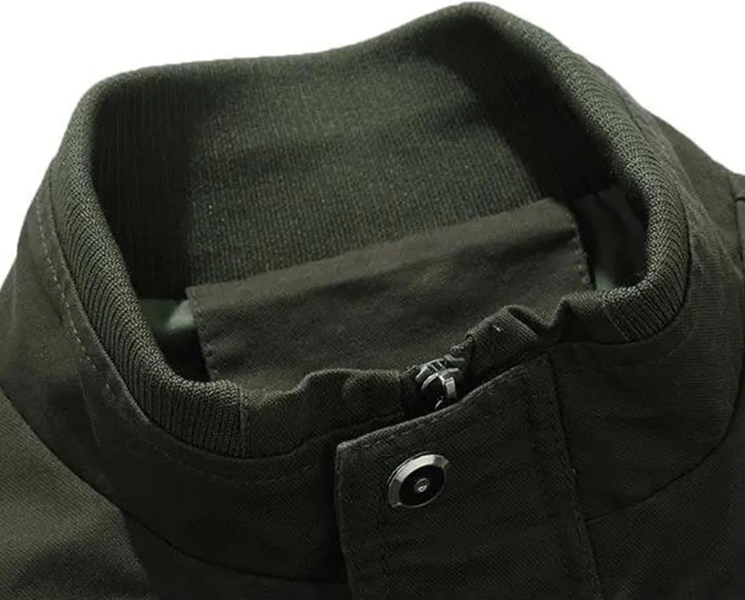 Men's Multi Pockets Cotton Cargo Jackets Zip Front Stand Collar Military Jackets Casual Loose Bomber Jacket