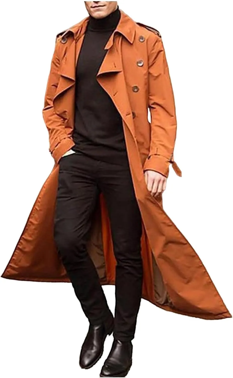 Mens Notch Lapel Mid-Length Peacoat Single Breasted Wool Blend Overcoat Solid Color Casual Style with Multiple Pockets