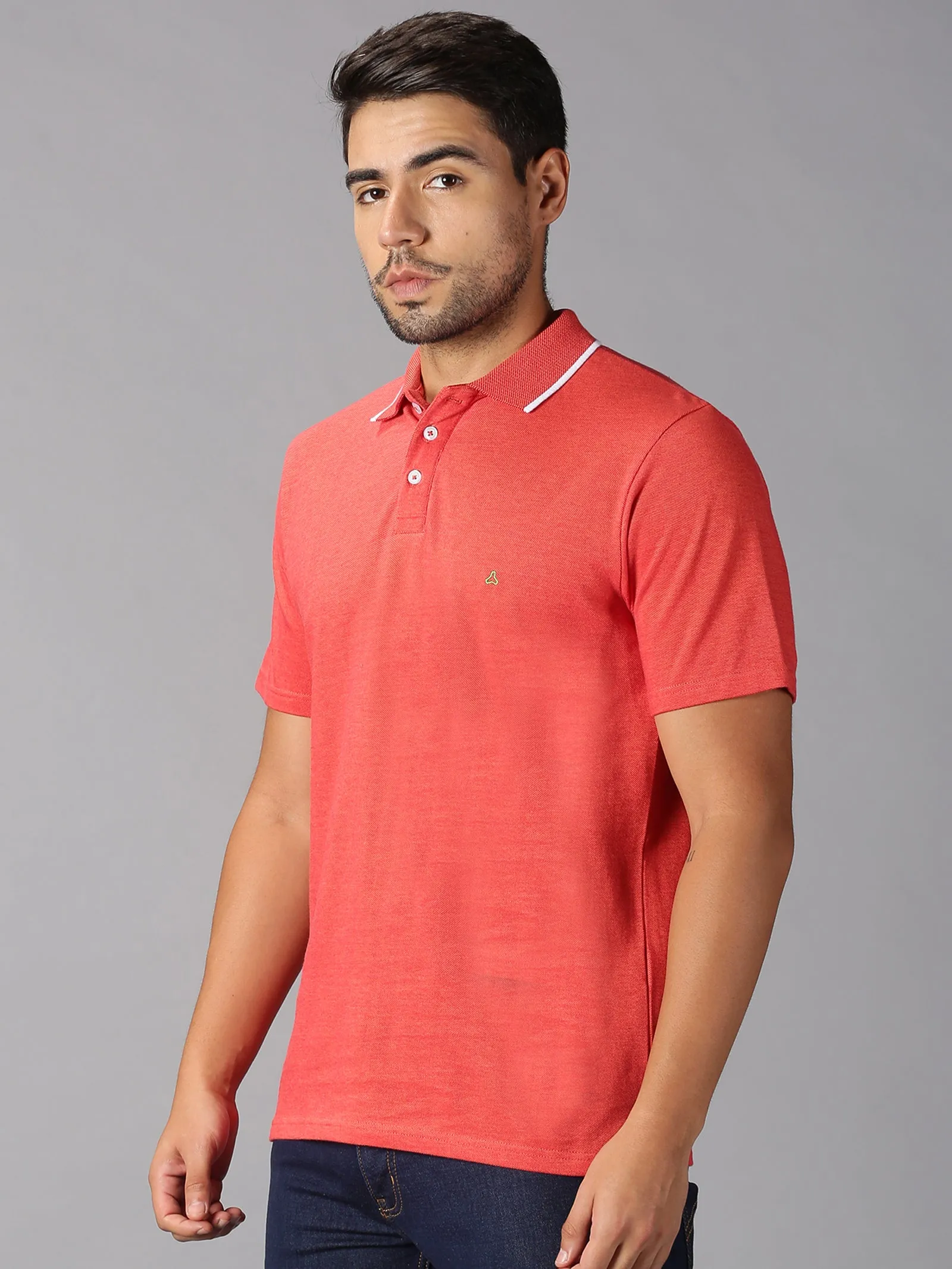 MEN'S ORANGE SOLID SLIM FIT T.SHIRT
