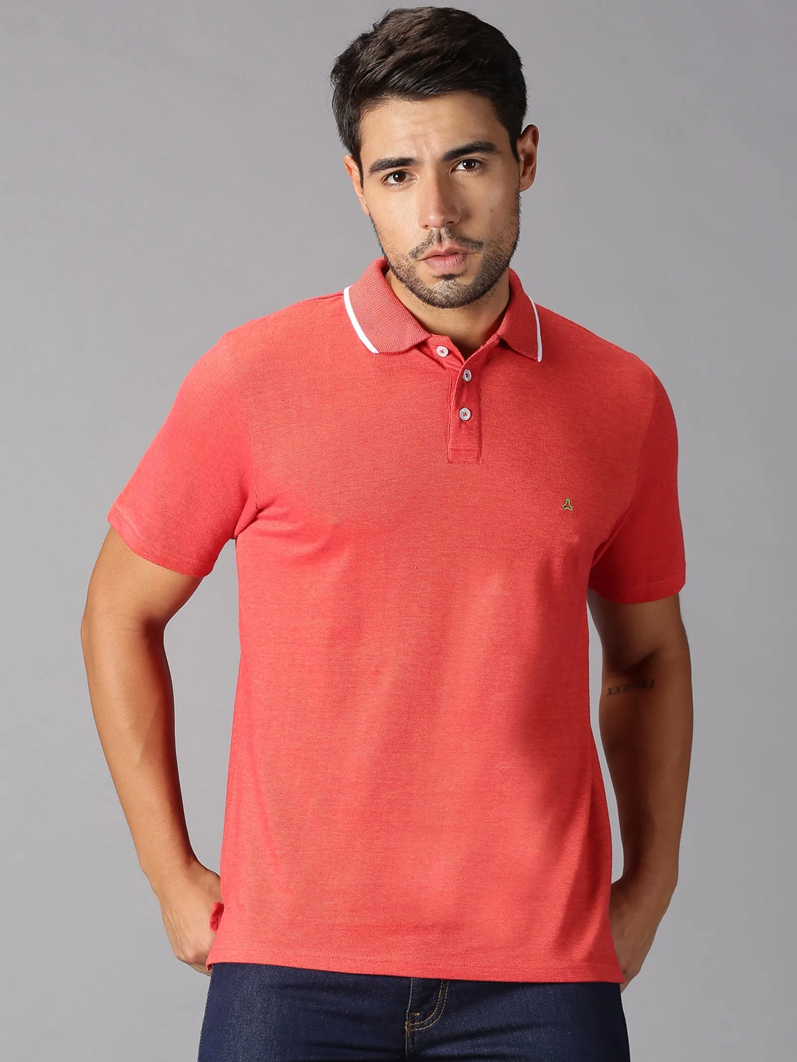 MEN'S ORANGE SOLID SLIM FIT T.SHIRT