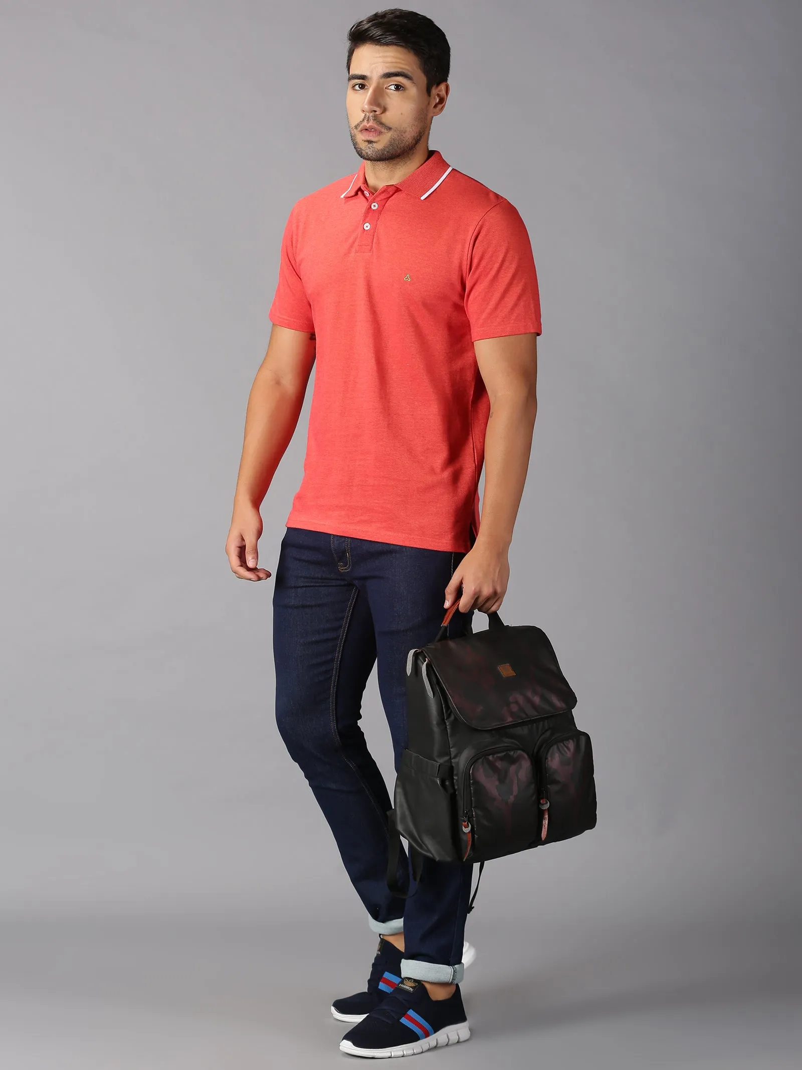 MEN'S ORANGE SOLID SLIM FIT T.SHIRT