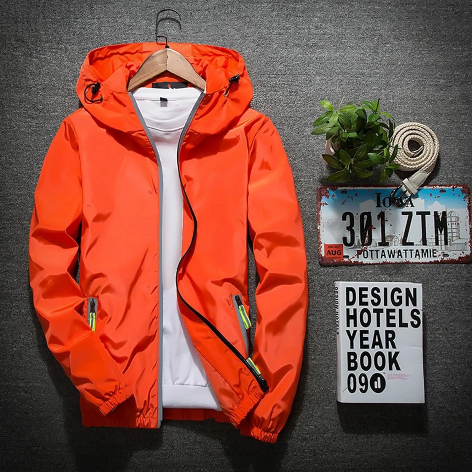 Men's Rain Jacket Casual Zip Up Lightweight Jackets Waterproof Windbreaker Hooded Raincoat for Golf Hiking Travel