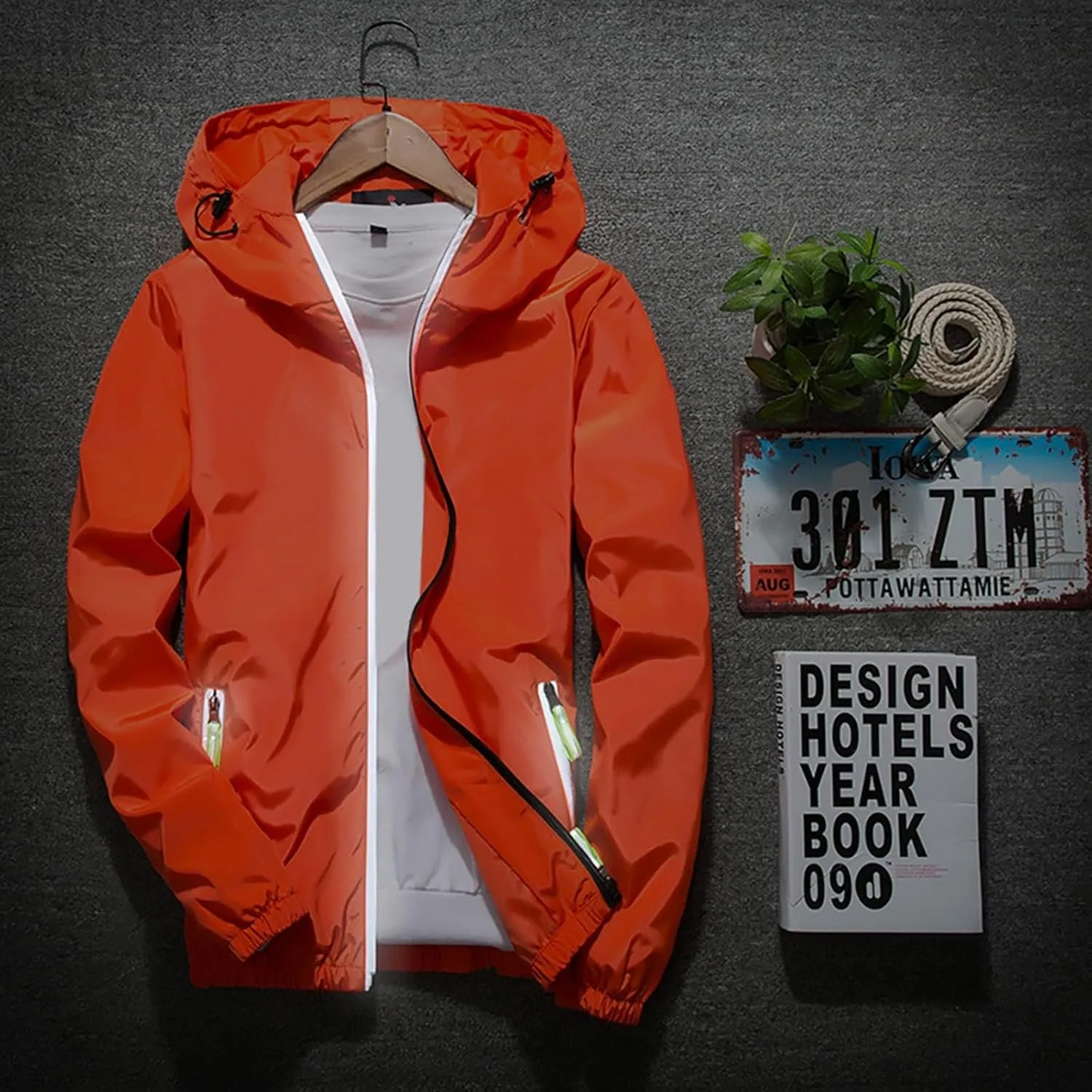 Men's Rain Jacket Casual Zip Up Lightweight Jackets Waterproof Windbreaker Hooded Raincoat for Golf Hiking Travel
