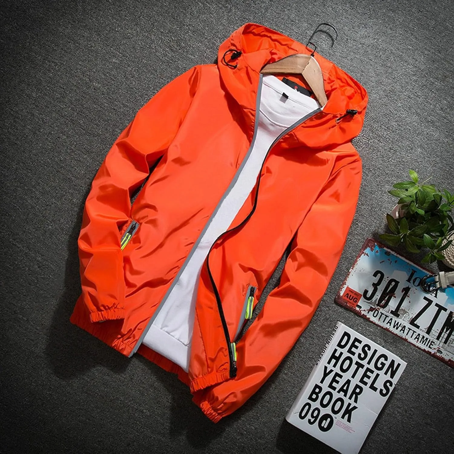 Men's Rain Jacket Casual Zip Up Lightweight Jackets Waterproof Windbreaker Hooded Raincoat for Golf Hiking Travel