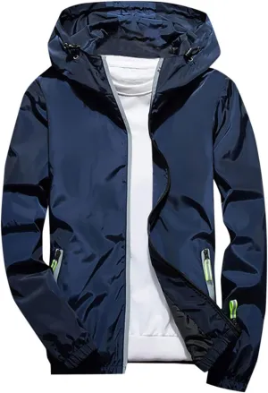 Men's Rain Jacket Casual Zip Up Lightweight Jackets Waterproof Windbreaker Hooded Raincoat for Golf Hiking Travel