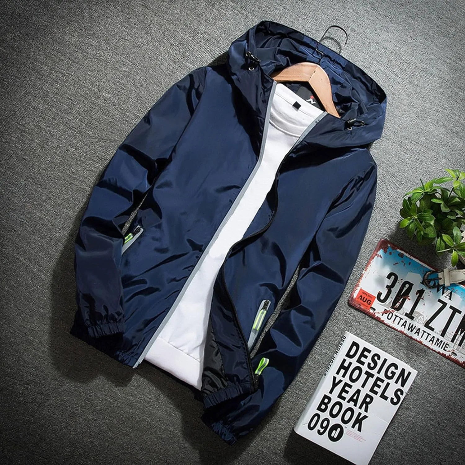 Men's Rain Jacket Casual Zip Up Lightweight Jackets Waterproof Windbreaker Hooded Raincoat for Golf Hiking Travel