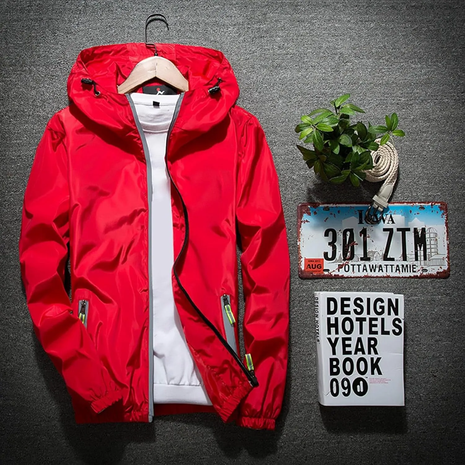 Mens Rain Jacket Waterproof Jackets Casual Zip Up Lightweight Hooded Raincoat with Hood for Daily Casual