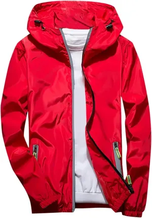 Mens Rain Jacket Waterproof Jackets Casual Zip Up Lightweight Hooded Raincoat with Hood for Daily Casual