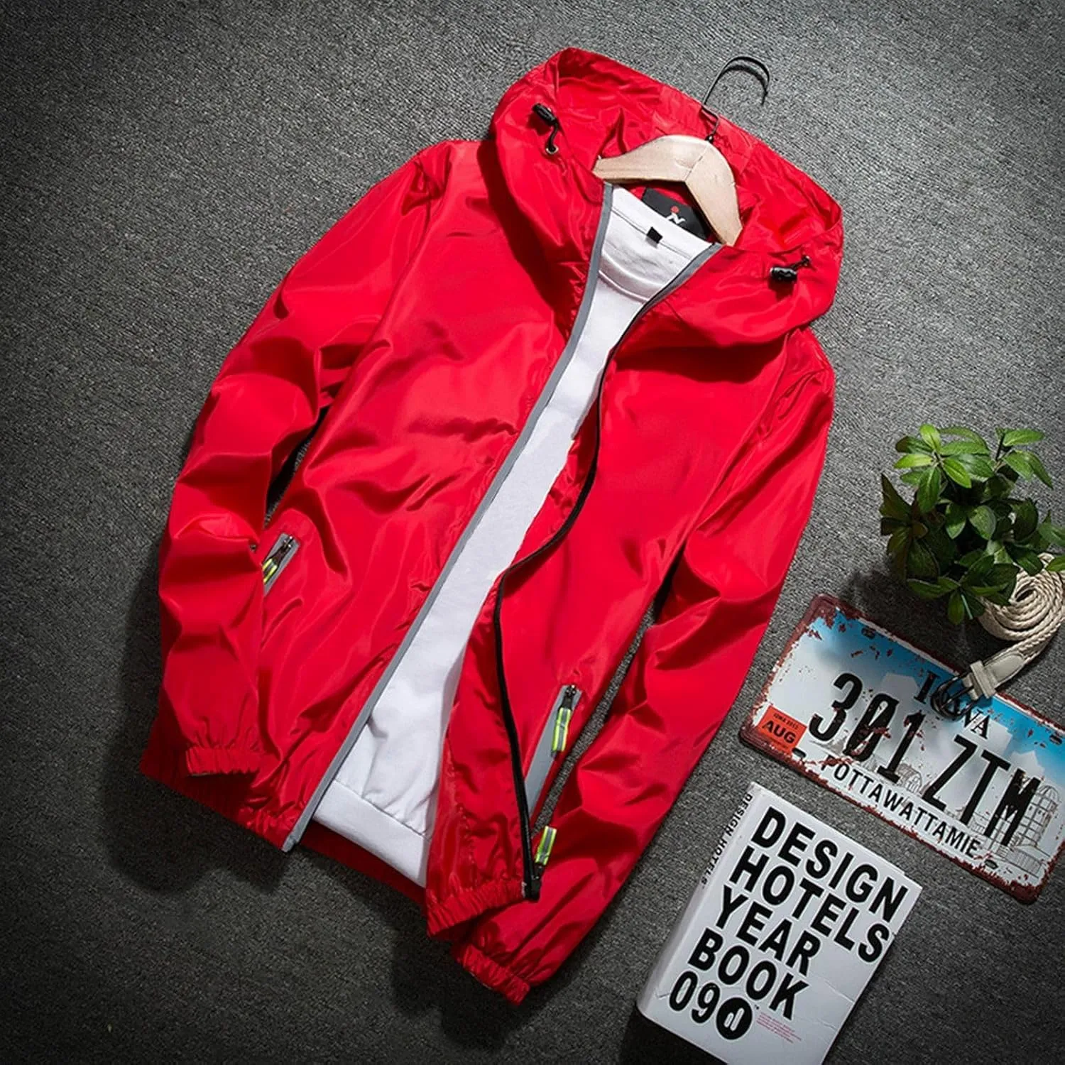 Mens Rain Jacket Waterproof Jackets Casual Zip Up Lightweight Hooded Raincoat with Hood for Daily Casual