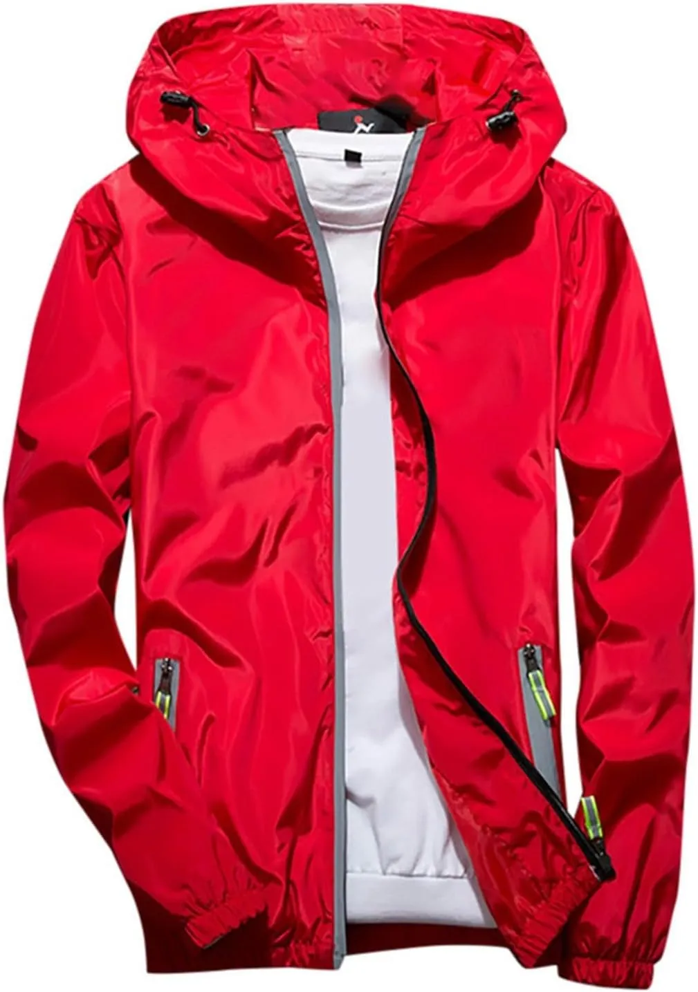 Mens Rain Jacket Waterproof Jackets Casual Zip Up Lightweight Hooded Raincoat with Hood for Daily Casual